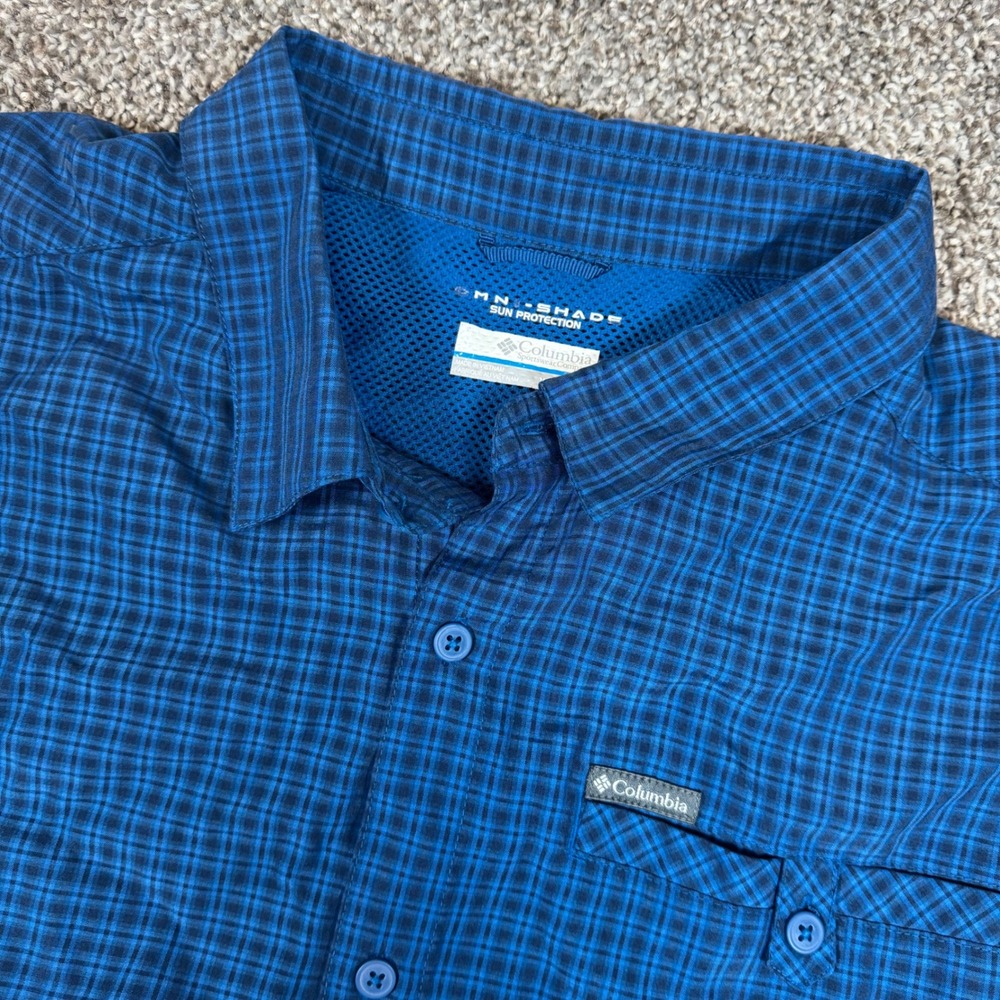 Columbia Mens XXL Blue Plaid Omni-Shade Long Sleeve Button Down Shirt XM7259